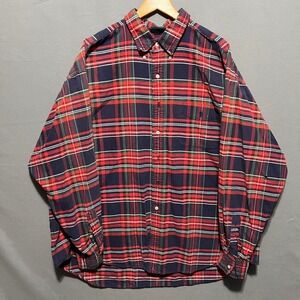 Polo Ralph Lauren Big Shirt Mens 2XL Red Plaid Distressed Button Down Y2K Cotton